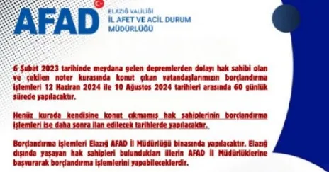 AFAD’dan Borçlandırma Duyurusu